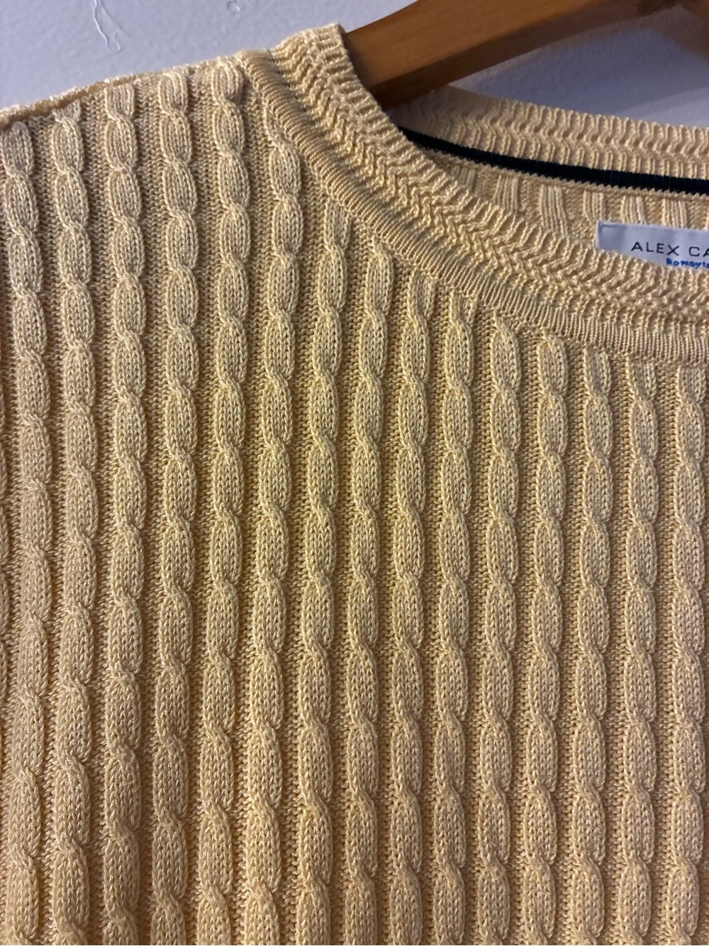 ALEX CANNON Butter Yellow Micro Cable Knit Sweater | Coastal Preppy Cotton M - Picture 3 of 9